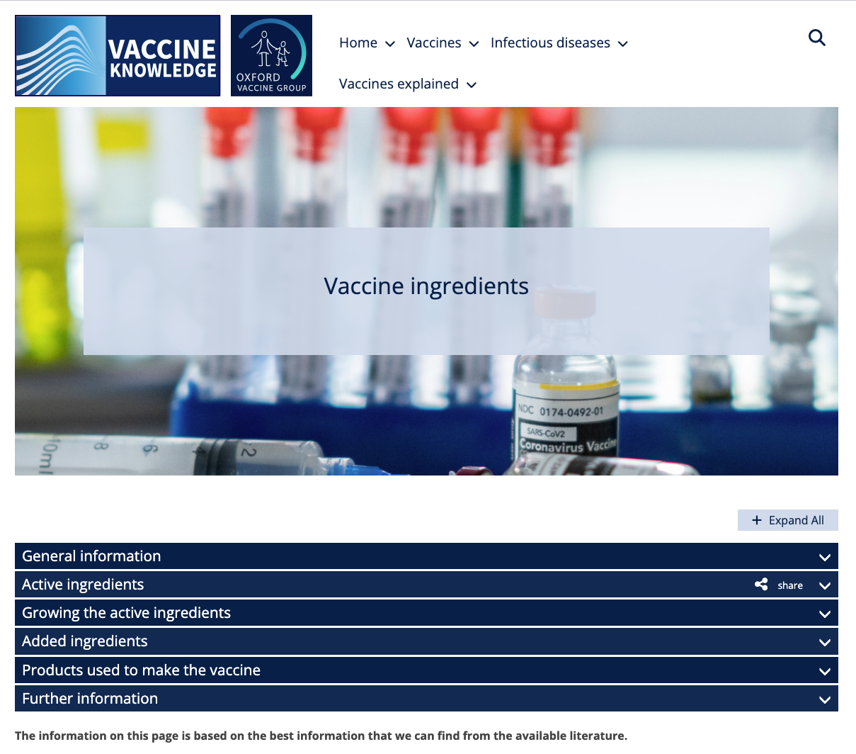 Vaccine Knowledge UK ingredients