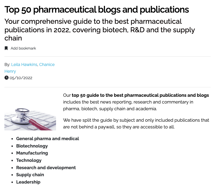 Pharma IQ List of publications web thumbnail