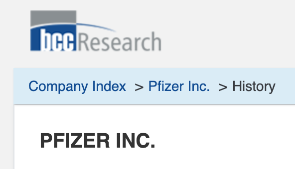 BCC Research Pfizer entry screenshot